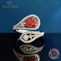 Küme Yüzük Gica Gema Vintage 925 STERLING Gümüş Açık Ayarlanabilir Yüzme Armut Kesme 6 8 Lab Ruby Taş Düğün Partisi Güzel Takı Hediyesi