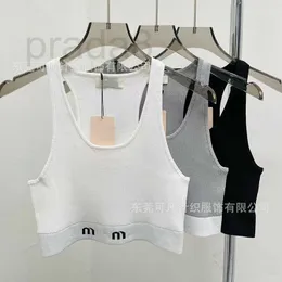 Designer Camisoles & Tanks Knitted Round Neck Letter Sling Tank Top with Beautiful Back Short Bottom Top for Women's Summer 2024 New F2UA