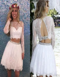 2019 Little White Duas peças Vestido de baile curto A Line Lace Juniors Sweet 15 Graduation Cocktail Party Dress Plus Tamanho Custom M9173401