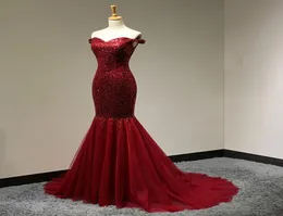Burgundy 100 Real Real Imag Prom Dress Long 2018 스팽글 인어 현대 긴 공식 가운 Robe de Soire Longue Customized Maxi Gown SH6756836