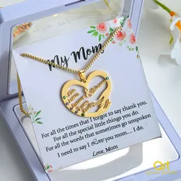 Custom Mom Necklace With Birthstones Personalized Heart Mother And Child Name Pendant Stainless Steel Jewelry Mothers Day Gift 240402