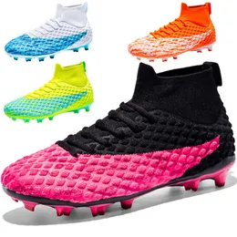New Style Youth Kids Soccer Cleats Ag FG Long Nail Football Boots Womens Mens Professional Anti Slip Training Shoes Orange Green Blue Pink