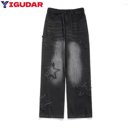 Jeans masculinos Y2K Men vintage Men Korean Streetwear Oversize Star Estrela Estética Tremes reta Legas largas Denim Pants Roupas