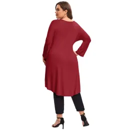 YAV Plus Size Tunic Top – V Neck, Ruffle Sleeve, Casual Summer Shirt In Deep Red, Size Large - View #10