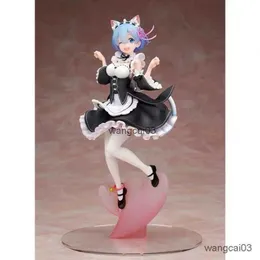 Action Toy Figures 21cm Maid Blue Hair Cat Ears Söt flicka kjol Anime Girl Figur Action Figur Vuxen Collectible Model Doll