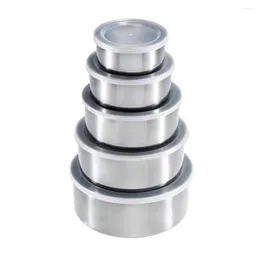 Speicherflaschen 5pcs/Set Salat Bowl Stapelbares Edelstahl -Mischungsset mit Deckel, das zum Servieren/Kochen/Backen/Lagerung verteilt ist