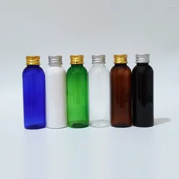 Förvaringsflaskor 50 st 60 ml tom klar blå plast med aluminium skruvlock reselotion schampo dusch geloljor kosmetisk förpackning