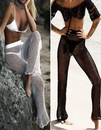 Calça de pesca de praia de malha de malhas de malha de malha de crochê de crochê de crochê longa calça de protetor solar de biquíni sexy de biquíni