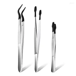 Storage Bottles 3 Pcs Tip Tweezers With Rubber Non-Marring Silicone Tipped Bent Flat Lab