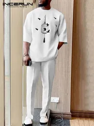 Moda bem encantadora masculino calça de manga curta de manga de vestuário casual masculino férias masculino 2 peças S-5xl incerun 240402