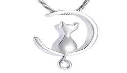 IJD10014 Moon Cat rostfri Stee Cremation Jewelry for Pet Memorial Urns Necklace Hold Ashes Keepsake Locket Jewelry3622029