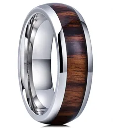 Mode Nature 8mm Wood Inlay Volungsten Wedding Ring for Men High Polished Men rostfritt stål Förlovningsring Män bröllop Band5404449
