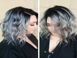 Parruci per capelli umani in pizzo completo Bob Wigs Ombre Two Tone T1B Body Grey Wavy Brasilian Vergine Capelli 130 150 Densità Bleached Knots1759788