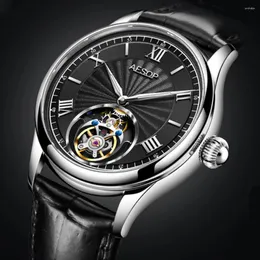 Нарученные часы 2024 Aesop Tourbillon Movement Mechanical Watches Limited Edition Luxury Men Кожаная нержавеющая сталь водонепроницаемость