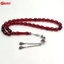 Albashan 10x1m rött harts tasbih misbaha bönpärlor muslimska tillbehör arabiska radband smycken eid gåva islamiska armband240403