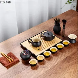 Чайные наборы кожаные сумки Travel Tea Set Ceramic Tray Teapot Teacup Teacup Caddy Make Tools Home Office