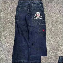 Jeans maschile jnco y2k harajuku hip hop lettera ricamato pantaloni di jeans larghi vintage maschi goth goth high wilt pantaloni 240311 drop del dhabh