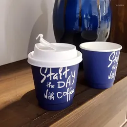 Coppe usa e getta cannucce 25 pezzi di caffè da caffè 280 ml 8A imballaggio da asporto in bevande spessa per la festa del latte di latte succo blu