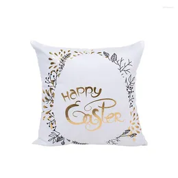 Pillow Happy Easter White Golden Cover 45 45cm No Inner Stamping Cojines Decorativos Cuscini Decorativi X22