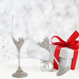 أكواب النبيذ Lasody Crystal Champagne Flutes Silver Wedding Mr. Mrs Toasting Cups مجموعات للأزواج