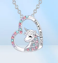 Unicorn Pendant Necklace Cute Lucky Heart Crystal Birthstone Horse Necklaces You Are Magical Jewelry Birthday Gift Girls58589867908742