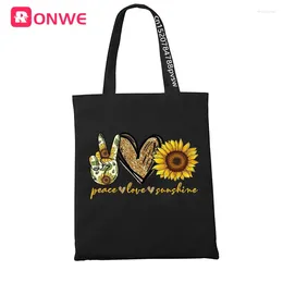 Shopping Bags Peace Love Sunshine Black Print Women Canvas Bag Female Tote Eco 90s Style Shopper Shoulder Girl Drop Ship