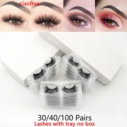 Visofree 30/40/100 Pairs 3D Mink Lashes with tray No Box Mox Complet Comple Chomplashes Mink Makeup Makeup Cilios 240407