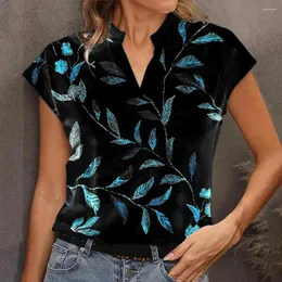 Frauenblusen Frauen Top T-Shirt Stylish Blattdruck gegen Nacken Sommer für atmungsaktive lockere Passform mit kurzen Ärmeln weich