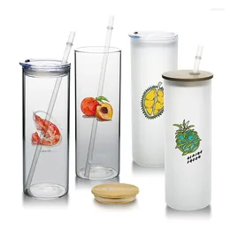 Weingläser Ankunft 20oz Straight Sublimation Glas Dünnbecher klarer gefrosteter Milchbecher mit Deckel und Stroh für Outdoor -Vorräte