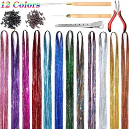 2400 Strands Hair Tinsel Strands Kit 47Inch Glitter Sparkling Shiny Braiding Hair Strands for Women Girls Party Hair Accessories 240408