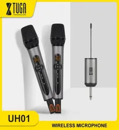 Xtuga Wireless MicrophoneUHF Dual Handheld Dynamic Mic System Set med laddningsbar mottagare för Karaoke Speech Church 2106109329413