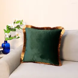 Yastık altın püsküller kenar kadife kapağı düz renk yastık kılıfı örnek oda yatak ve kanepe dekoratif fundas cojines 39