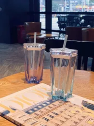 ワイングラスサマーガラスカップとふたストロースターウォーターインシンプルコーヒーミルク250ml