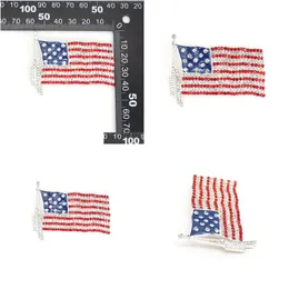 Pins Brooches 10 Pcs/Lot Fashion Design American Flag Brooch Crystal Rhinestone 4Th Of Jy Usa Patriotic For Gift/Decoration Drop Deliv Dhnch