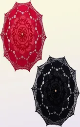 HS Bridal Umbrella Vintage Victorian White Lace Руководство Открытие Свадебное зонтик Черный зончик невесты для свадебного душа зонтик 28134167