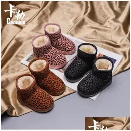 부츠 2024 Winter P baby girls snow warm shoes pu 가죽 아파트와 유아 야외 어린이 드롭 배달 출산 otmik