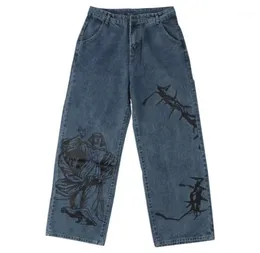 Men039s джинсы Lakible Men Hip джинсовые брюки Streetwear Thorns Print Harajuku Loose Joggers Брюки Beargy3698848