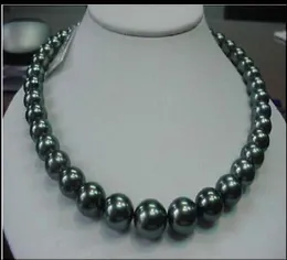 Тонкая жемчужная ювелирные изделия 18 КОТ 1214 мм натуральный тахитянский черный круглый жемчужный ожерелье 14K8641240