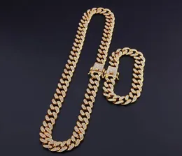 13mm Cuban Link Chains Necklace and bracelet Set Fashion Hiphop Jewelry Rhinestones Iced Out Necklaces For Men5211345