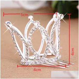 Hårsmycken Nya Mini Girls Rhinestone Crown Bridal Tiara Comb Pin For Party Drop Delivery Hairjewelry Dhkxy