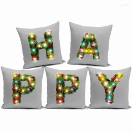 Kissen LED LEGING Dekorative Abdeckungen Weihnachtskiefern Floral A-Z Alphabet Druck weiße Kissen Hülle Sofa Couch Decor Home