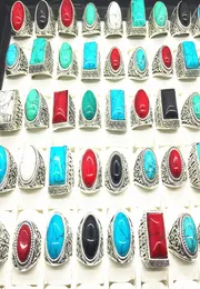 Turquoise Gemstone Ring Mix Style Antique Silver Vintage Stone Ring For Man Women Jewelry Whole Lots9634833