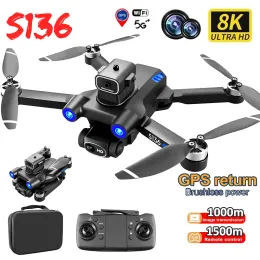 Drönare S136 GPS Drone 8K HD Dual Camera Professional Aerial Photography Hinder Undvikande Brushless Helicopter Foldbar RC Quadcopter