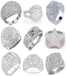 Ofertas Hip Hop Style Trendy Men Rings Copper Iced Out Bling Pave Cubic Zirconia Geometry Charms1768630