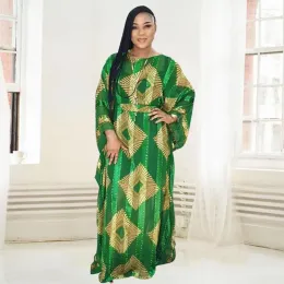 Roupas para roupas étnicas estilo Batwing Sleeve Loose African Vestres Autumn Oneck Mulheres Abayas Dubai Robe Muçulmano Africaine femme com Sashe