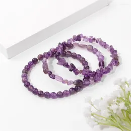 Strand 3Pcs/Set Amethysts Stone Bead Bracelet Irregular Chip Crystal Tiger Eye Stretch Bangle Mediation Yoga Jewelry Gemstone Gift