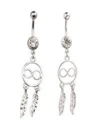 Lucky 8 Dream Catcher Pena Strass Piercing Umbigo Umbigo Anel Barbell piercing indiano2504600