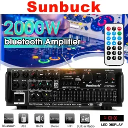 Wzmacniacze Sunbuck 2000W 2ch wzmacniacz zasilania Audio Bluetooth Stereo Wzmacniacz bezprzewodowy HiFi stereo home karaoke samochód USB/SD Eq 4 Mic