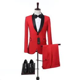 ツーピースの赤い結婚式の男性スーツ2018ブラックショールラペルスリムフィットウェディングタキシードフォビバスタイル090013038058