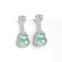 Dangle Ohrringe Natural Eine Fracht Emerald Blue Water Gourd S925 Silber Inlay Jade Stone Frauen Mode Ohrhörer Ohrring